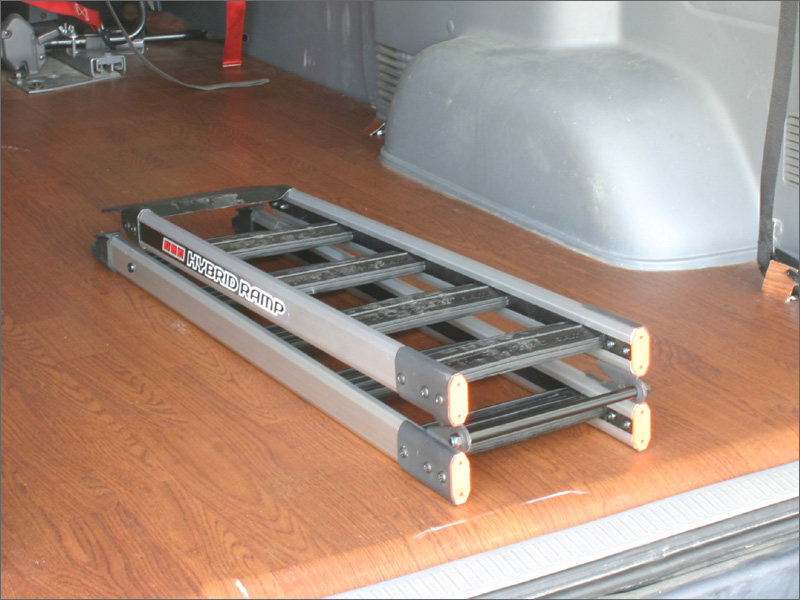 Folding ramp saves space in your van or truck.